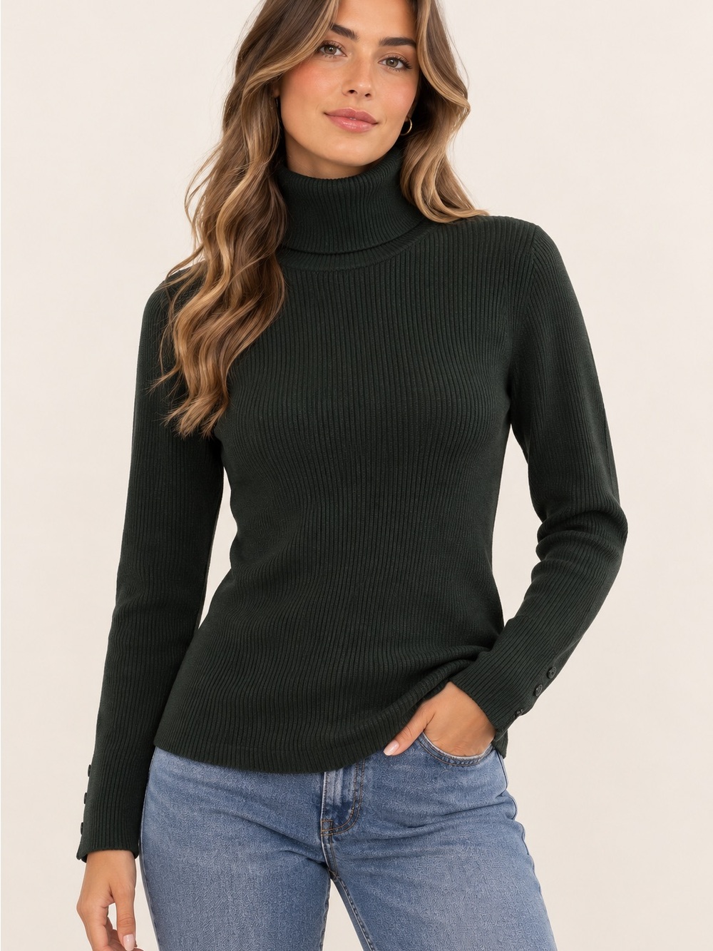 Anthropologie Ribbed Turtleneck Sweater in Forest Green